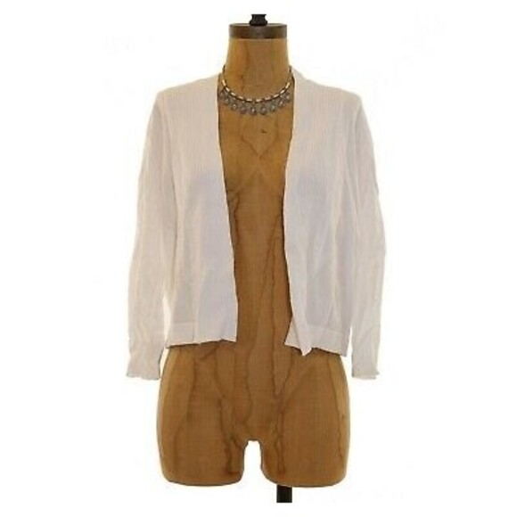 Chaus New York Short Open Cardigan Sweater Top Size S Rib Knit White EUC B77 - Picture 1 of 4